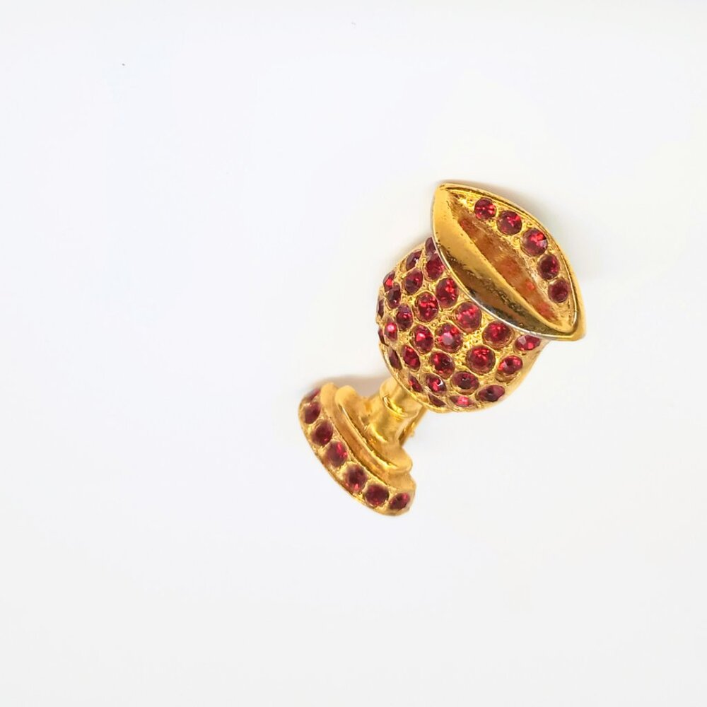 Ora Red Rhinestones Goblet Brooch Vintage Pave Gold Tone Cup Pin